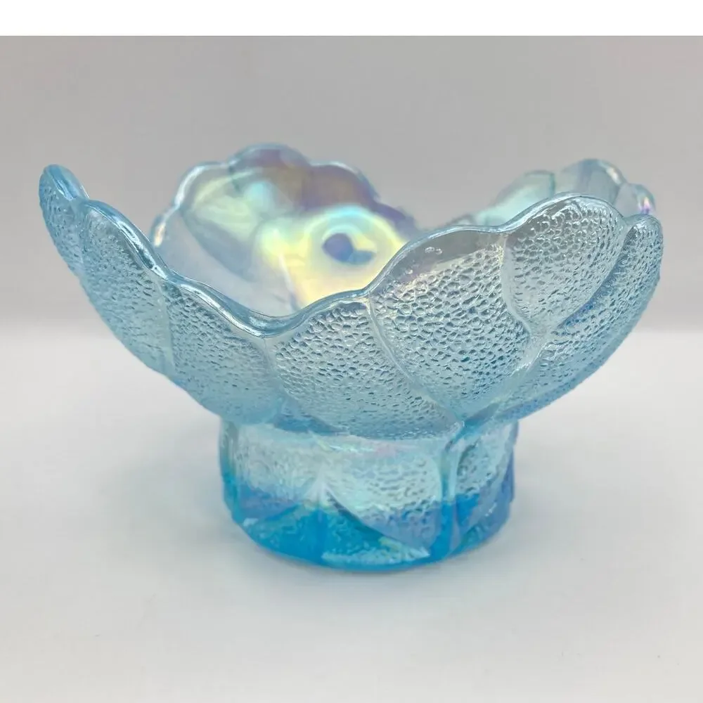 VTG LE Smith Iridescent Carnival Glass Candle Holder - Candy Bowl - Cabbage Leaf
